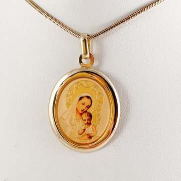 Žluté zlato přívěsek MADONKA barevná velká